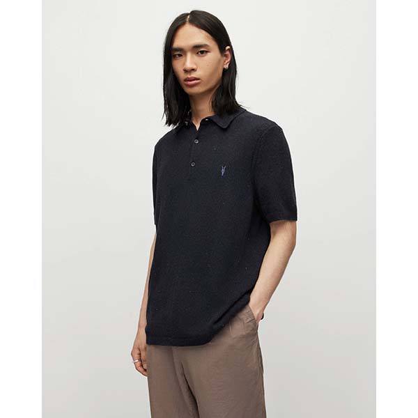 Allsaints Australia Mens Brice Short Sleeve Polo Shirt Black AU75-274